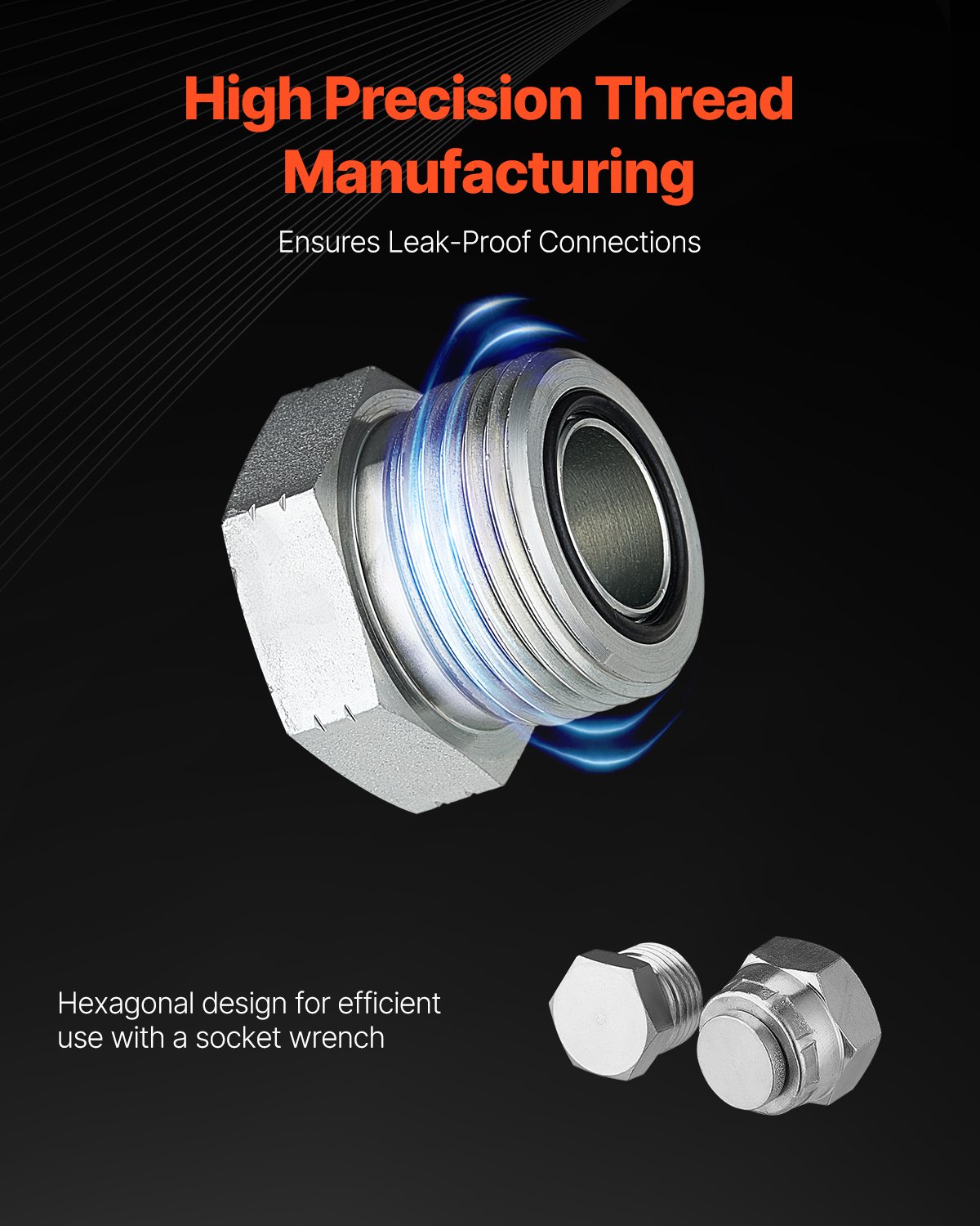 VEVOR 64-teiliges DIN-Hydraulikfittings, Industriehydraulikkappe & -stopfen, Schlauch- & Rohrfitting-Set, Kappen- & Stopfen-Set mit Präzisionsgewinde, Armaturenbrettgrößen 14/16/18/22/26/30/36