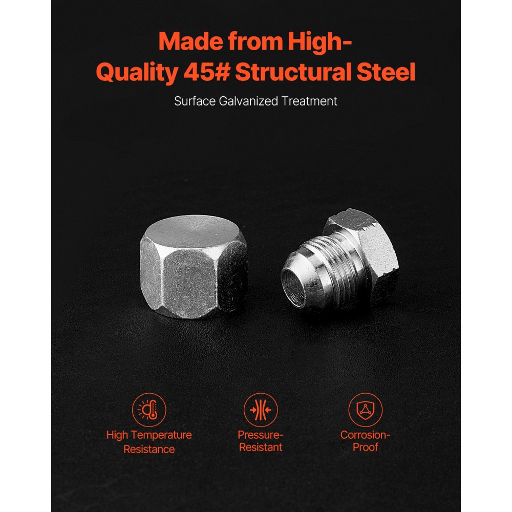 VEVOR 72-tlg. JIC-Hydraulikfittings, Industriehydraulikkappe & -stopfen, Schlauch- & Rohrfitting-Kit, Kappen- & Stopfen-Kit, Präzisionsgewinde in 37°-Schnittgrößen 4, 6, 8, 10, 12, 16