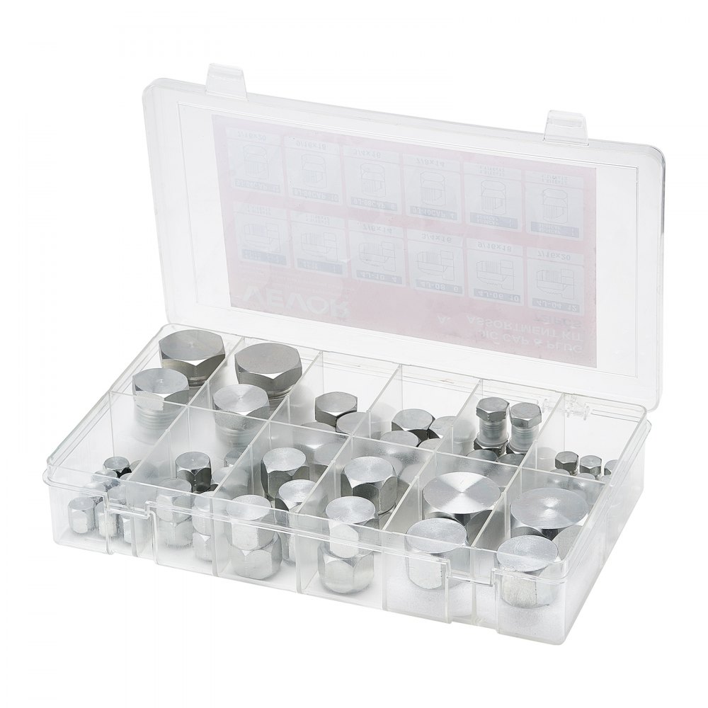 VEVOR 72-tlg. JIC-Hydraulikfittings, Industriehydraulikkappe & -stopfen, Schlauch- & Rohrfitting-Kit, Kappen- & Stopfen-Kit, Präzisionsgewinde in 37°-Schnittgrößen 4, 6, 8, 10, 12, 16