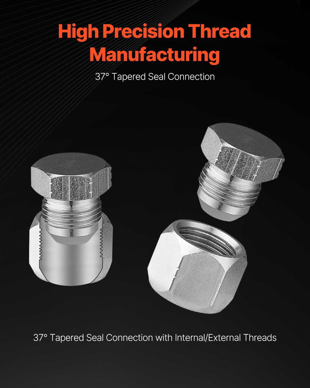 VEVOR 72-tlg. JIC-Hydraulikfittings, Industriehydraulikkappe & -stopfen, Schlauch- & Rohrfitting-Kit, Kappen- & Stopfen-Kit, Präzisionsgewinde in 37°-Schnittgrößen 4, 6, 8, 10, 12, 16