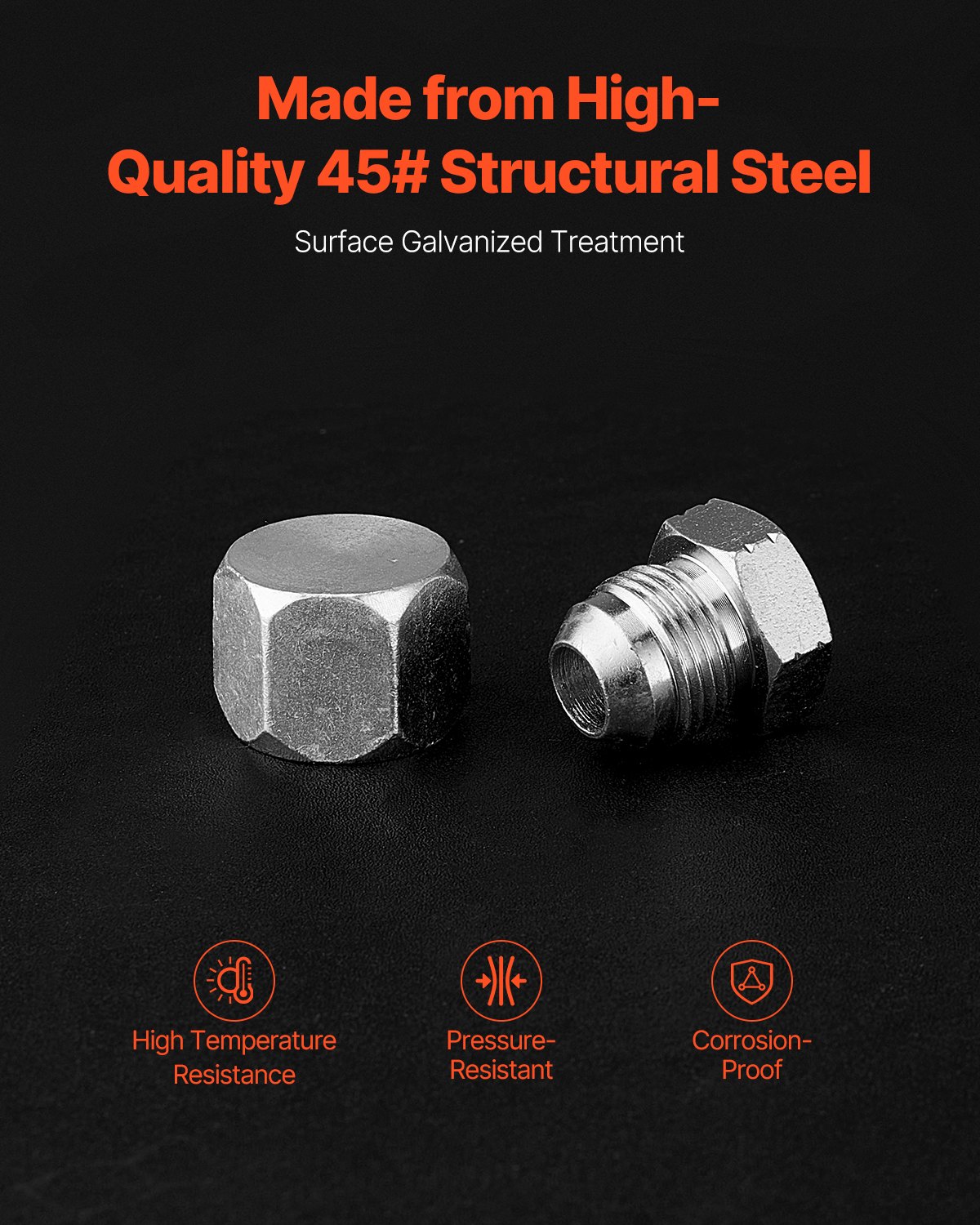 VEVOR 72-tlg. JIC-Hydraulikfittings, Industriehydraulikkappe & -stopfen, Schlauch- & Rohrfitting-Kit, Kappen- & Stopfen-Kit, Präzisionsgewinde in 37°-Schnittgrößen 4, 6, 8, 10, 12, 16