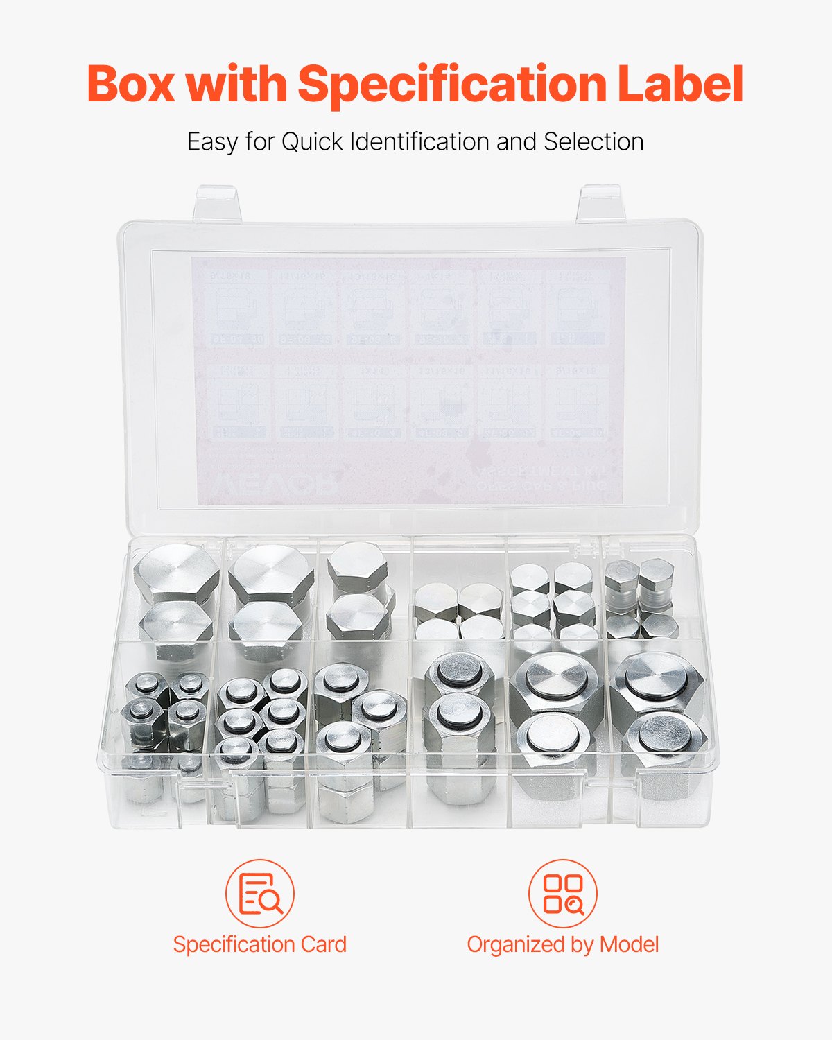 VEVOR 72-teiliges ORFS-Hydraulikfittings, O-Ring-Gleitringdichtungs-Fitting-Kit, Hydraulikschlauch- & Rohrfittings, Kappen- & Stopfen-Set mit Präzisionsgewinde, Größen 4, 6, 8, 10, 12, 16