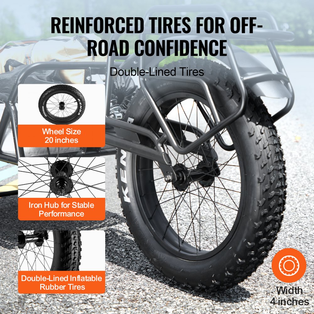 VEVOR Fahrradanhänger, 32 kg Tragkraft, Fahrradanhänger, Schnellverschlusskonstruktion mit Universalkupplung, 50,8 cm Räder, passend für die meisten Fahrradräder, Rahmen aus Karbonstahl