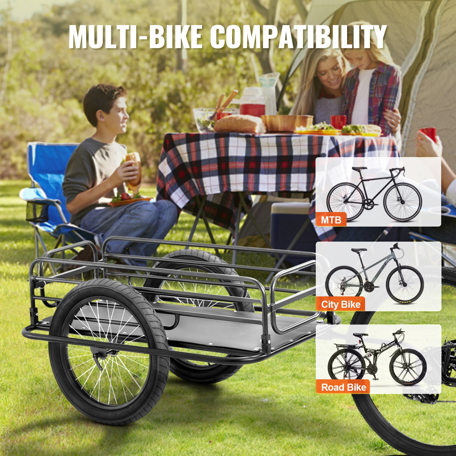 VEVOR bicycle trailer, 125 kg load capacity, transport trailer, foldable and storable, quick-release fastener with universal coupling, 50.8 cm wheels, fits most bicycle wheels, carbon steel frame