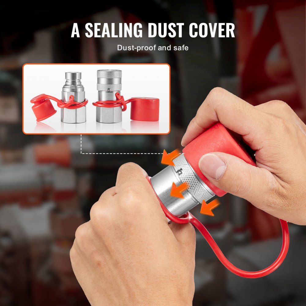 VEVOR 1/2 inch flat hydraulic couplings, 3/4 SAE hydraulic quick couplings for compact loaders with 2 dust caps (ISO16028)