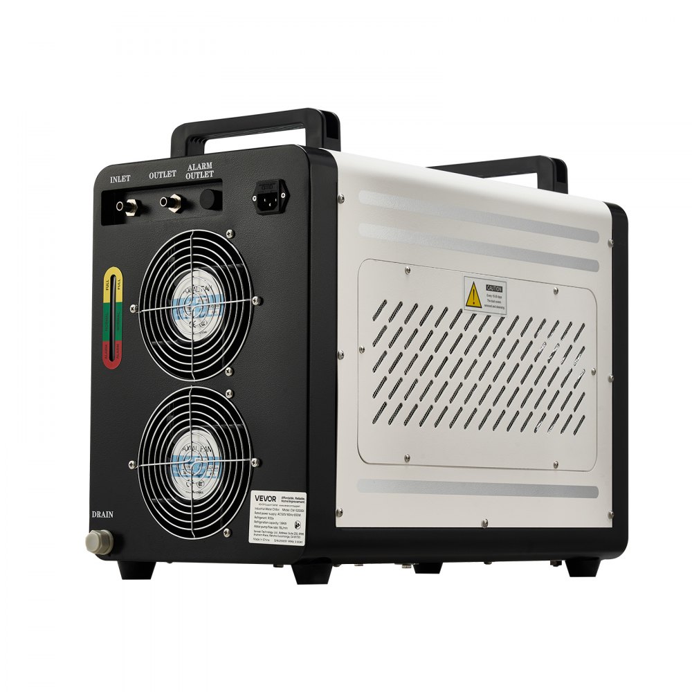 VEVOR Industrieller Wasserkühler 1,6 kW, Wasserkühlsystem mit Kompressor, max. Durchflussmenge 16 L/min, Tankinhalt 7 L, Industrial Water Chiller für CO2-Lasergravur- & -schneidmaschinen