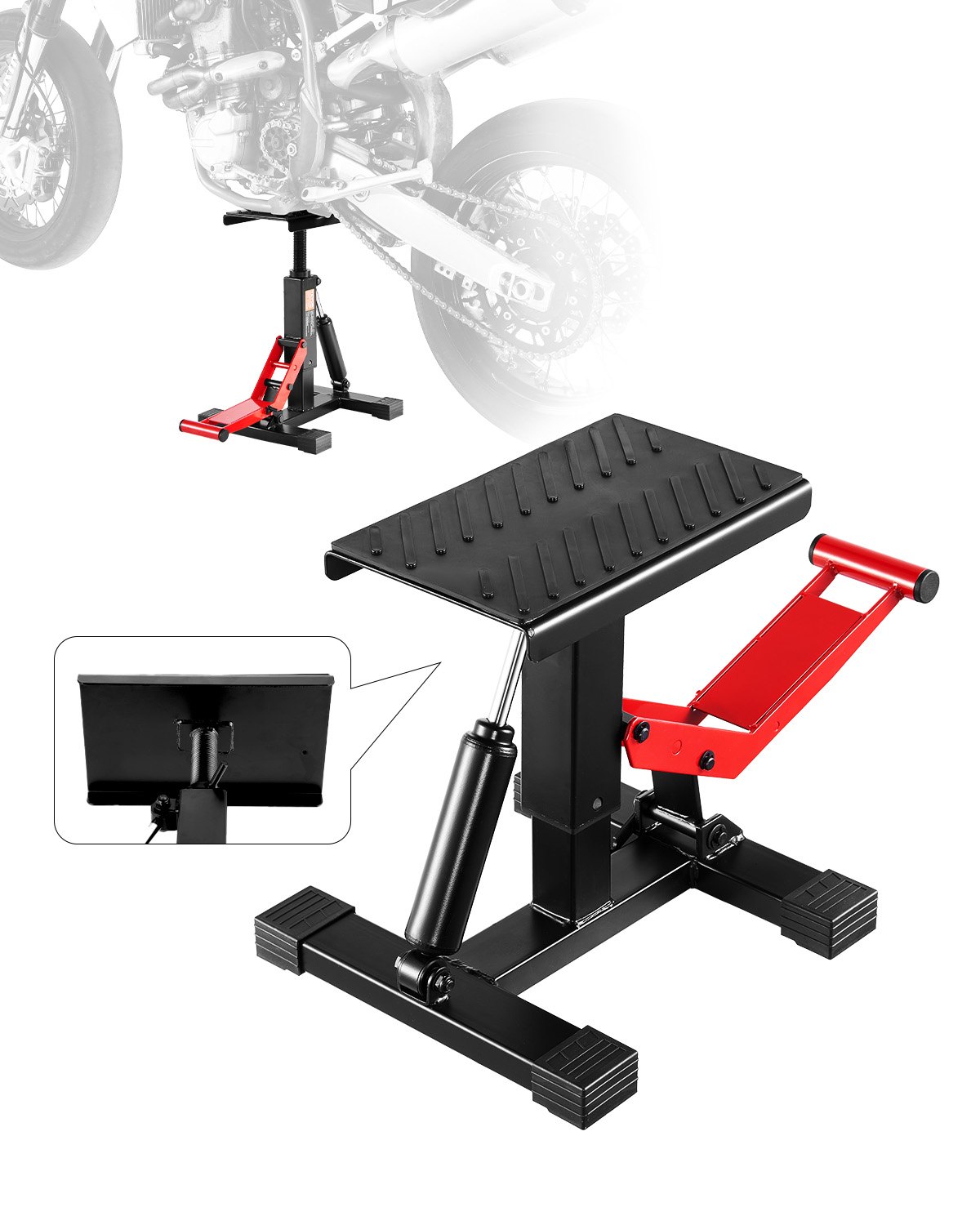 VEVOR Motorcycle Dirt Bike Stand Lift Jack Lifting Table (544 kg load capacity) height-adjustable lifting stand with hydraulic lifting function, height adjustable (250-465 mm) for motocross repair