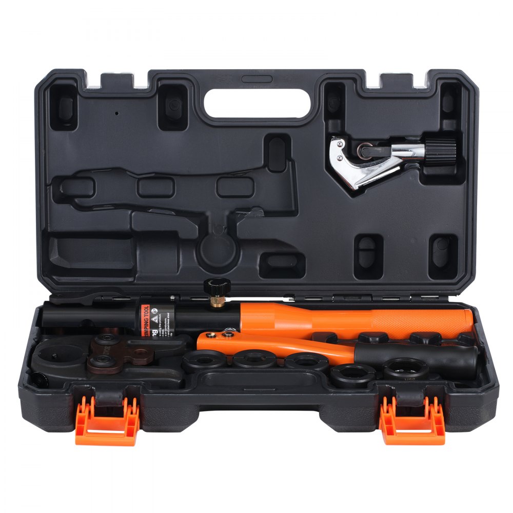VEVOR Hydraulic Pipe Crimping Tool for Copper Pipe Connections, Pressing Pliers with V12, V15, V18, V22, V28 Quick-Change Jaws, 360° Rotating Press Set for T-Connections in Tight Spaces, Hydraulically Driven