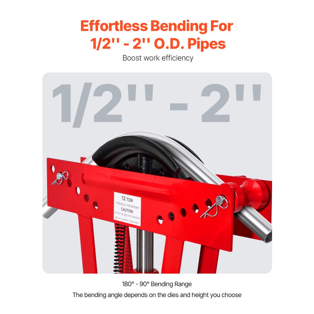 VEVOR Rohrbiegemaschine hydraulisch, 12 Tonnen Rohrbieger mit 6 Matrizen (1/2, 3/4, 1, 1-1/4, 1-1/2, 2 Zoll), 90 - 180°  Rohrbiegegerät mit verstellbaren Rollen zum Biegen verschiedener Metallarten
