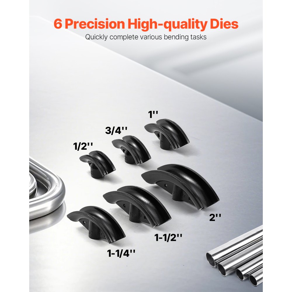 VEVOR Rohrbiegemaschine hydraulisch, 12 Tonnen Rohrbieger mit 6 Matrizen (1/2, 3/4, 1, 1-1/4, 1-1/2, 2 Zoll), 90 - 180°  Rohrbiegegerät mit verstellbaren Rollen zum Biegen verschiedener Metallarten