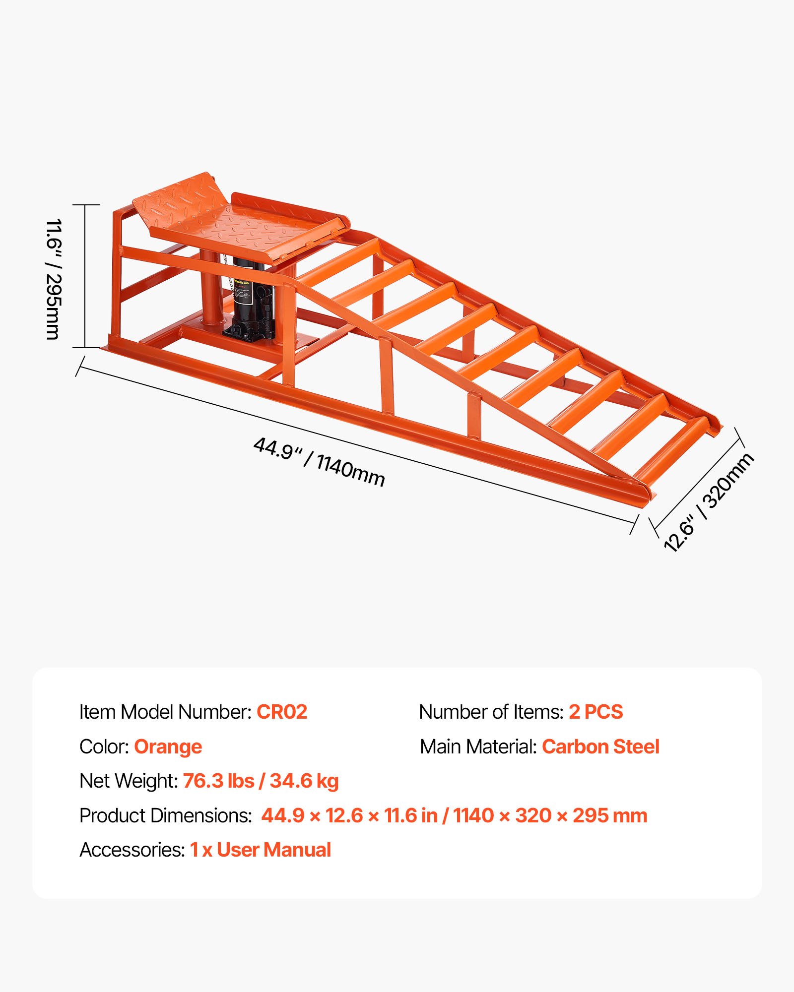 VEVOR hydraulische Autorampen Auffahrrampen 2 Stk. 27-36 cm Hubhöhe, tragbare Auto-Servicerampen für Wartung in der Garage & Ölwechsel & Reparatur von Lkw, 1 t (pro Rampe) belastbar Auffahrhilfe