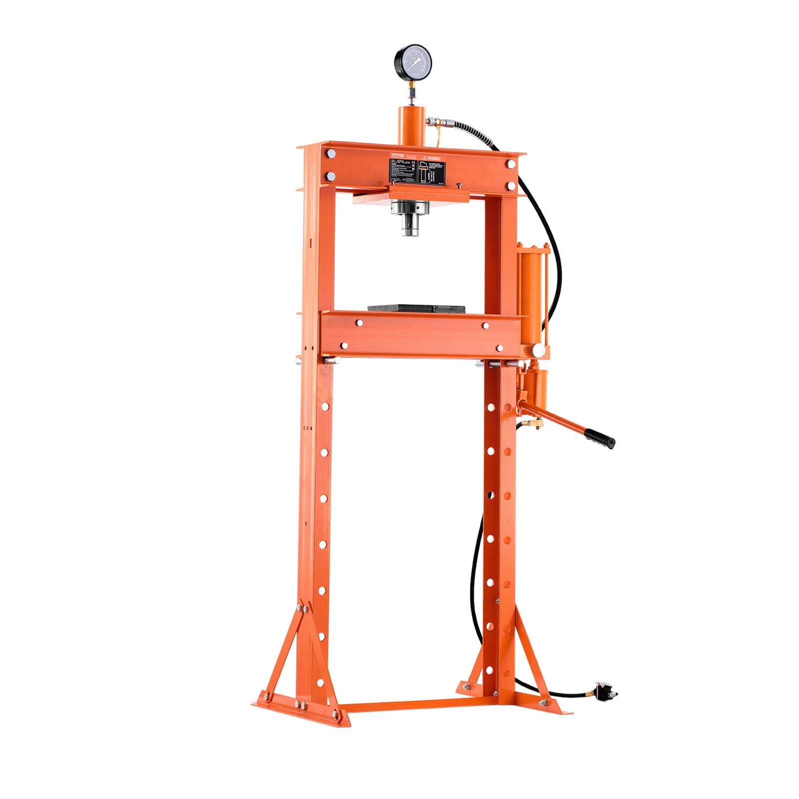 VEVOR hydraulic workshop press 20 t (H-frame) with press plate, adjustable hydraulic press (max. cylinder 14 cm) with triangular support, suitable for bending, straightening & punching, orange