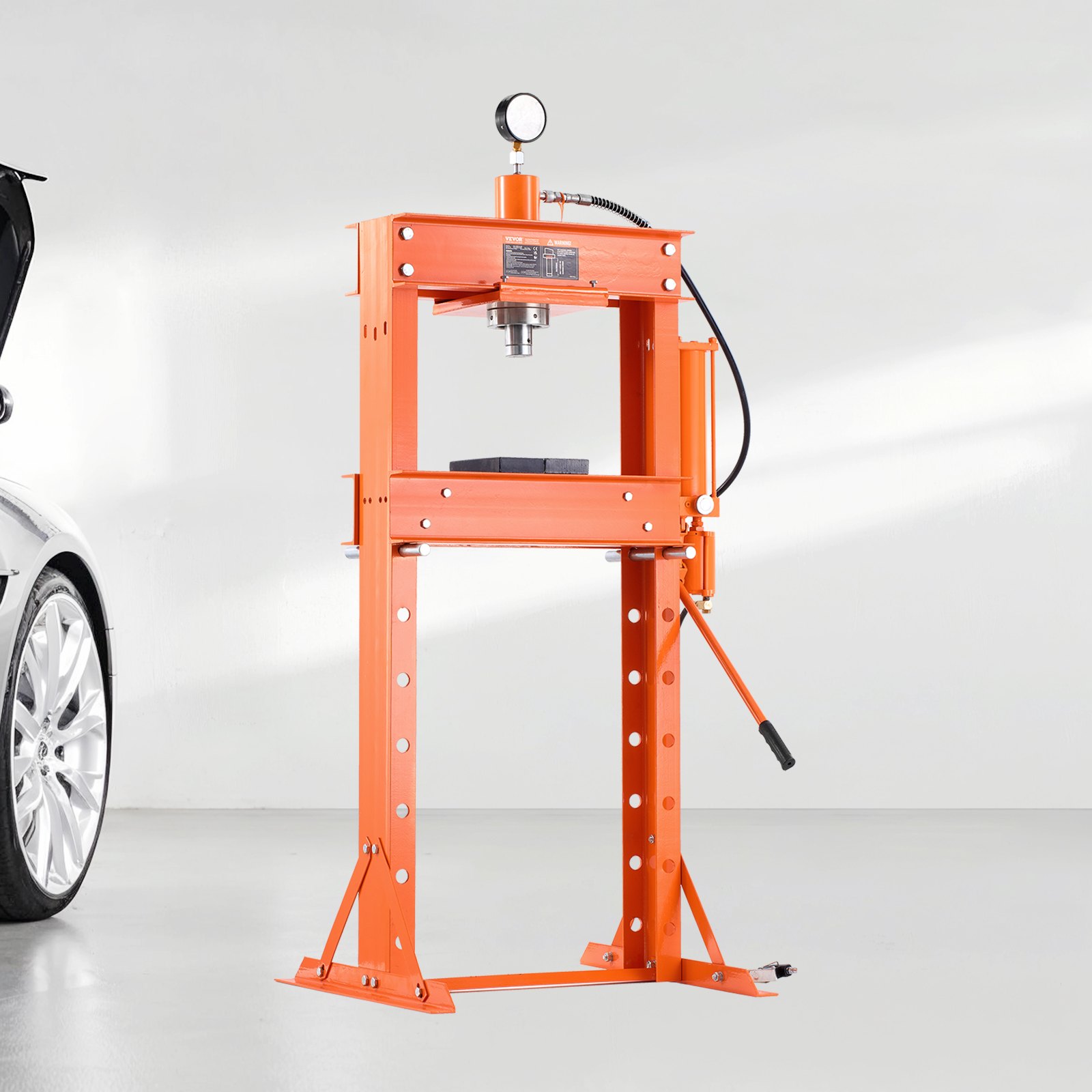 VEVOR hydraulic pneumatic workshop press 20 t (H-frame) with press plate & triangular support, adjustable hydraulic press for garage floors with pressure relief valve, suitable for bending & straightening