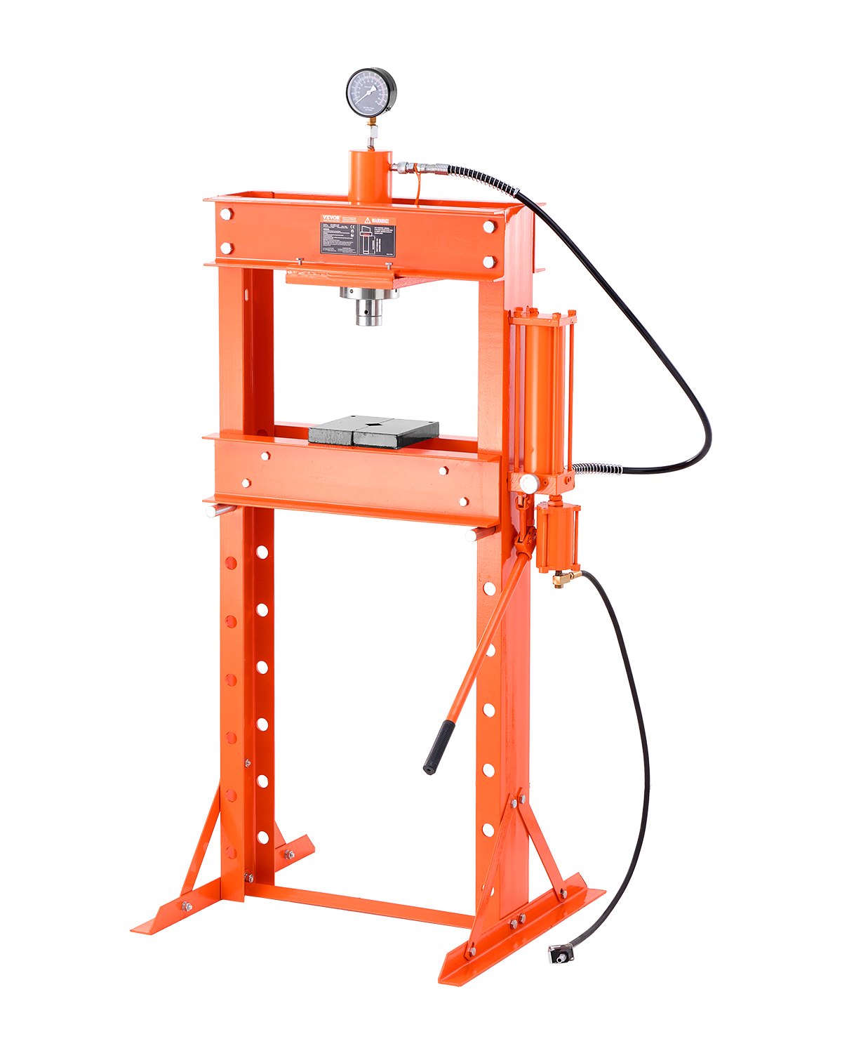 VEVOR hydraulic pneumatic workshop press 20 t (H-frame) with press plate & triangular support, adjustable hydraulic press for garage floors with pressure relief valve, suitable for bending & straightening