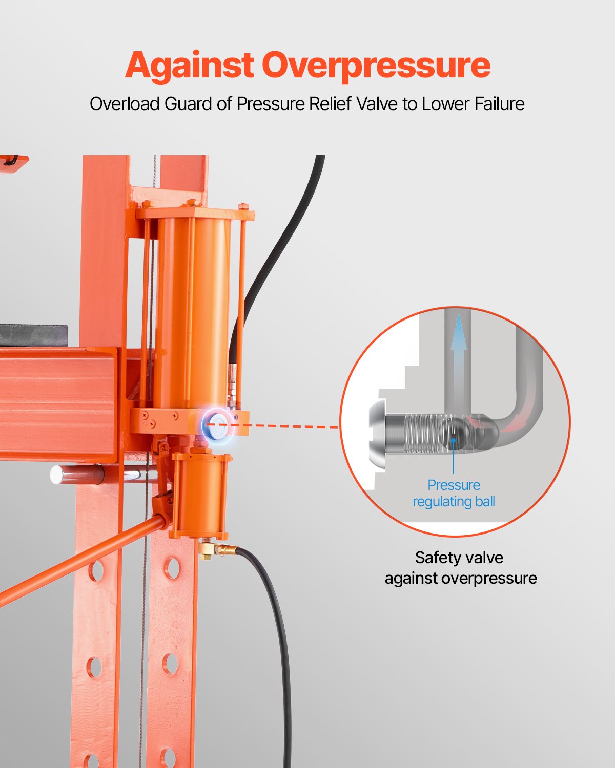 VEVOR hydraulic workshop press 20 t (H-frame) with press plate, adjustable hydraulic press (max. cylinder 185 mm) with triangular support, suitable for bending, straightening & punching, orange