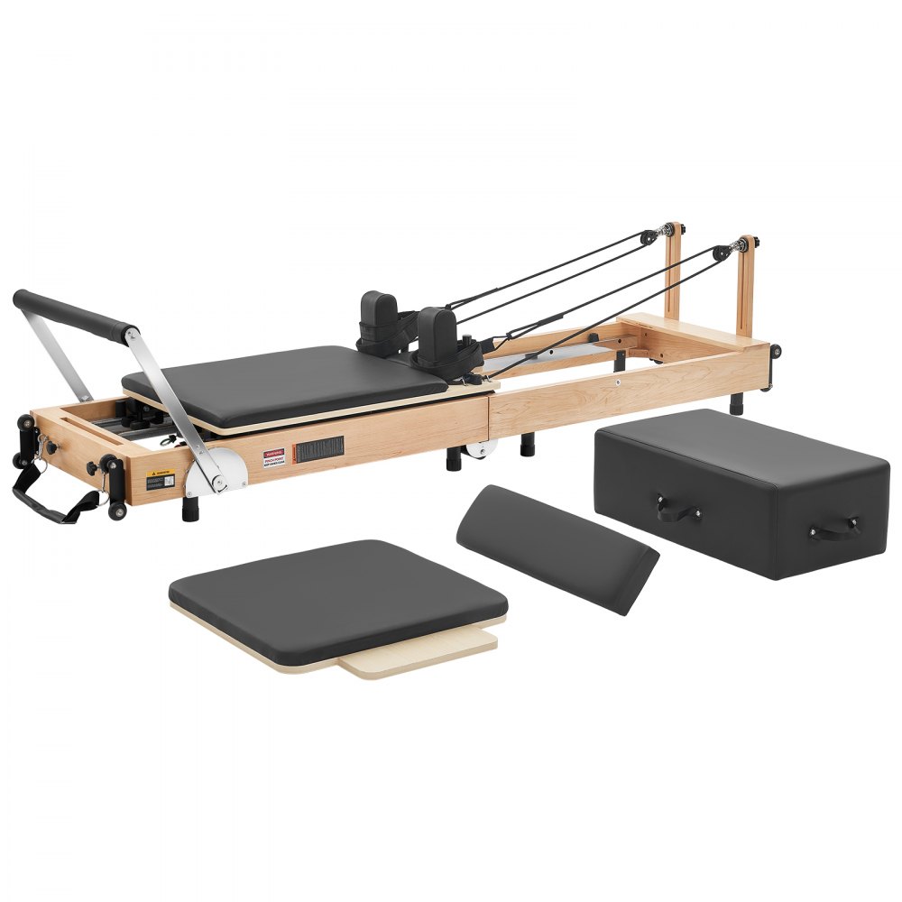 VEVOR Pilates Reformer Gerät Klappbar 2400 x 693 x 680 mm aus Ahornholz für Heimgebrauch & Fitnessstudio, mit Jumpboard, Sitzbox, Verstellbarer Kopfstütze und Leisem Schlittenlauf, 181 kg Belastbar