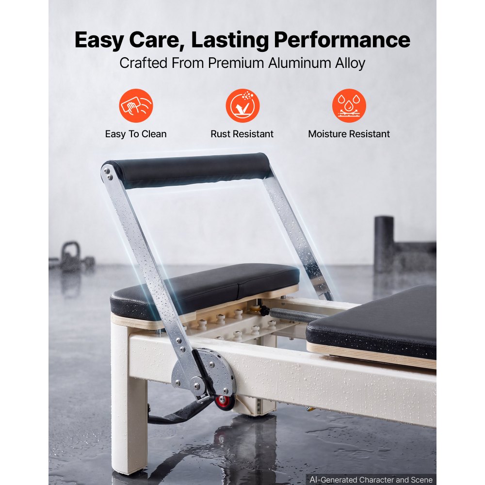 VEVOR Pilates Reformer Gerät mit Aluminiumrahmen 181 kg 2350 x 690 x 945 mm Ideal für Home-Gyms und Studios, mit Leisem Schlittenlauf, Verstellbarer Kopfstütze, Pilates-Box, Jumpboard und Fußschlaufen