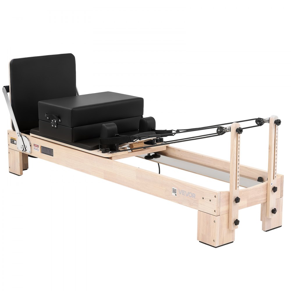VEVOR Pilates Reformer Gerät aus Gummibaumholz 181 kg 2400 x 680 x 915 mm Ideal für Home-Gyms und Studios, mit Leisem Schlittenlauf, Verstellbarer Kopfstütze, Pilates-Box, Jumpboard und Fußschlaufen