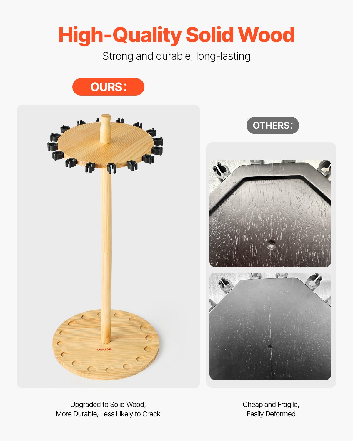 VEVOR Angelrutenhalter für 16 Angelruten, 360° drehbarer Rutenständer (rund) aus Holz für die Organisation und Lagerung, platzsparende Bodenständer Angelausrüstung, Geschenke für Angelfreunde