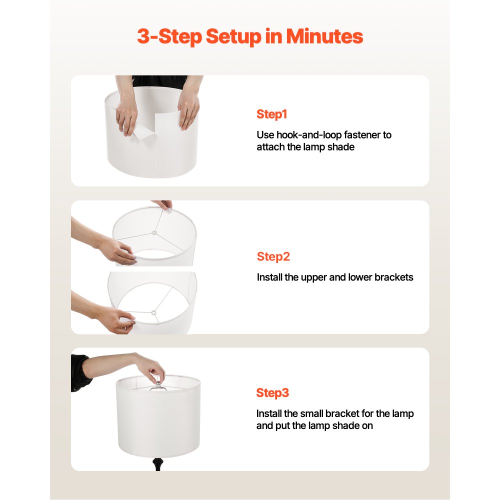 VEVOR Lampenschirm Trommel 33 x 33 x 25 cm (oben x unter x hoch), 2 Stk. mittelgroße Ersatzschirme aus Leinen + PVC, Lampenschirm für Tischlampen Stehlampen Pendelleuchten (cremefarben)