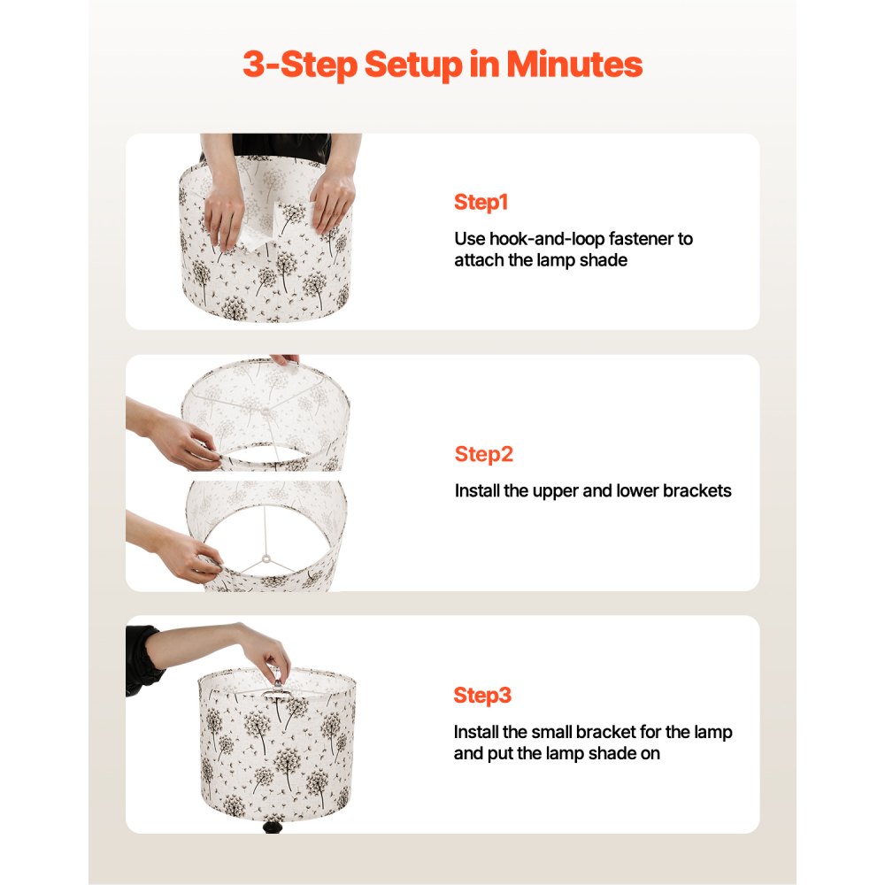 VEVOR Lampshade Drum 33 x 33 x 25 cm (top x bottom x height), 2 pcs. medium replacement shades made of linen + PVC, lampshade for table lamps, floor lamps, pendant lights (light dandelion pattern)