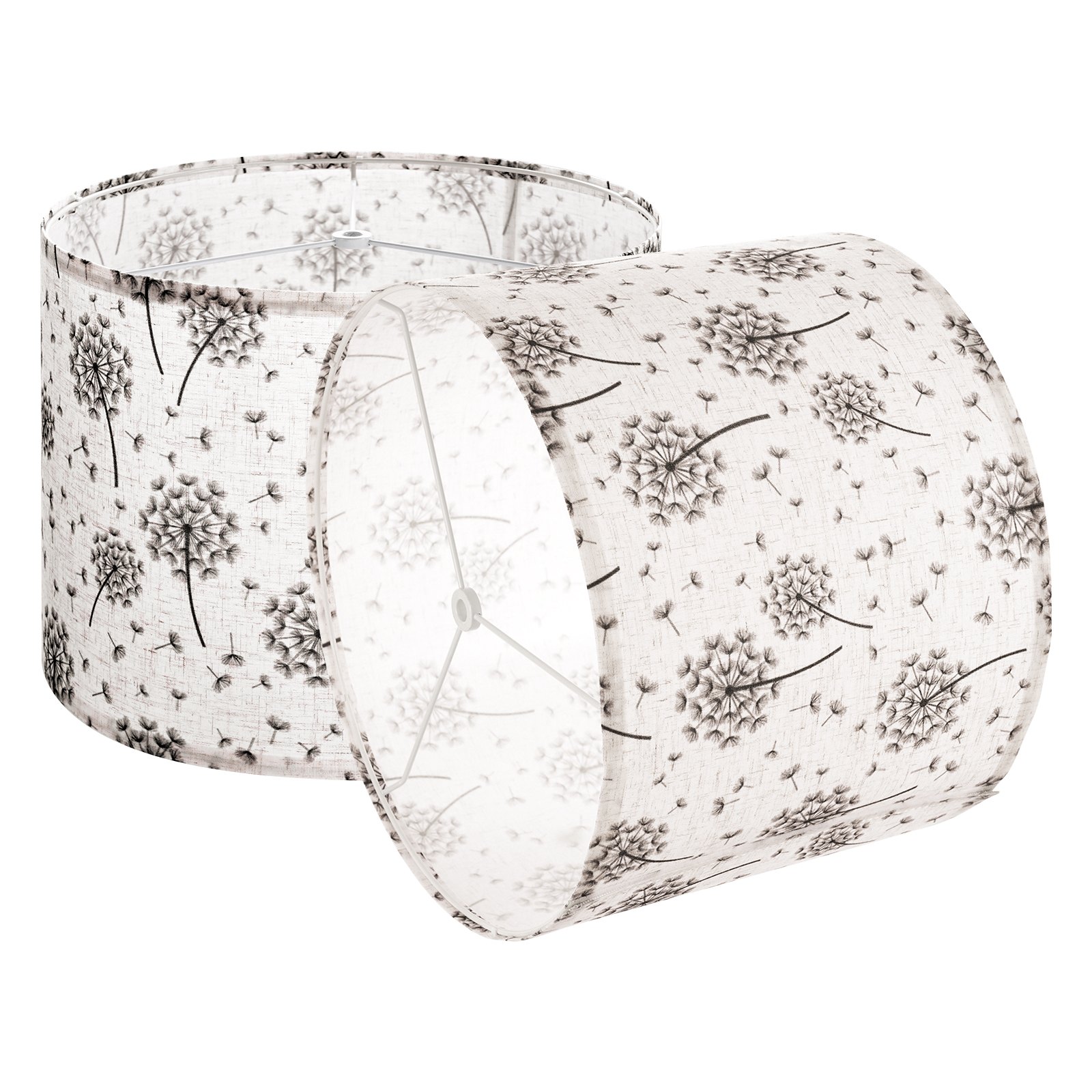 VEVOR Lampshade Drum 33 x 33 x 25 cm (top x bottom x height), 2 pcs. medium replacement shades made of linen + PVC, lampshade for table lamps, floor lamps, pendant lights (light dandelion pattern)