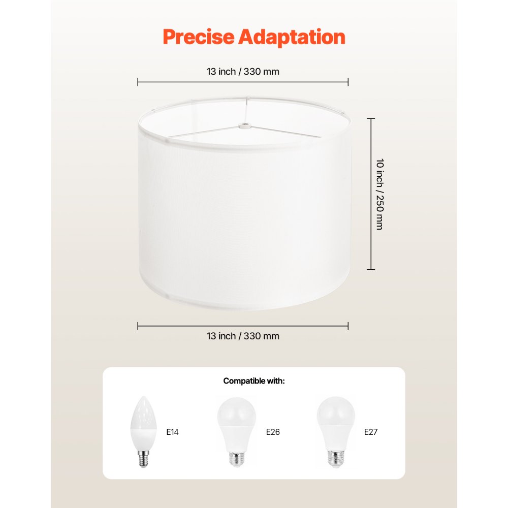 VEVOR Drum Lampshade 33 x 33 x 25 cm (top x bottom x height), 1 pc. Medium-sized replacement shade made of linen + PVC, lampshade for table lamps, floor lamps, pendant lights (cream white linen)