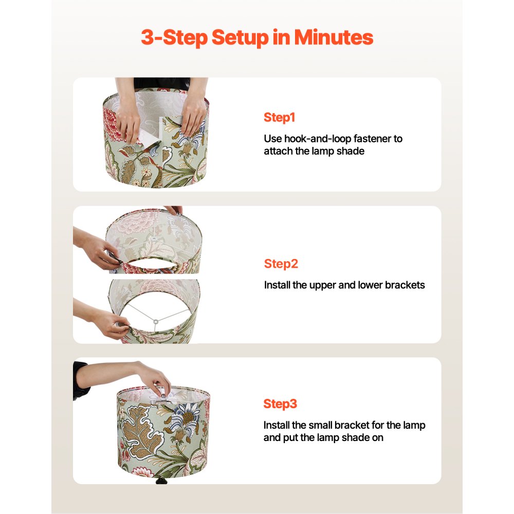 VEVOR Lampshade Drum 33 x 33 x 25 cm (top x bottom x height), 2 pcs. medium replacement shades made of linen + PVC, lampshade for table lamps, floor lamps, pendant lights (dark floral)