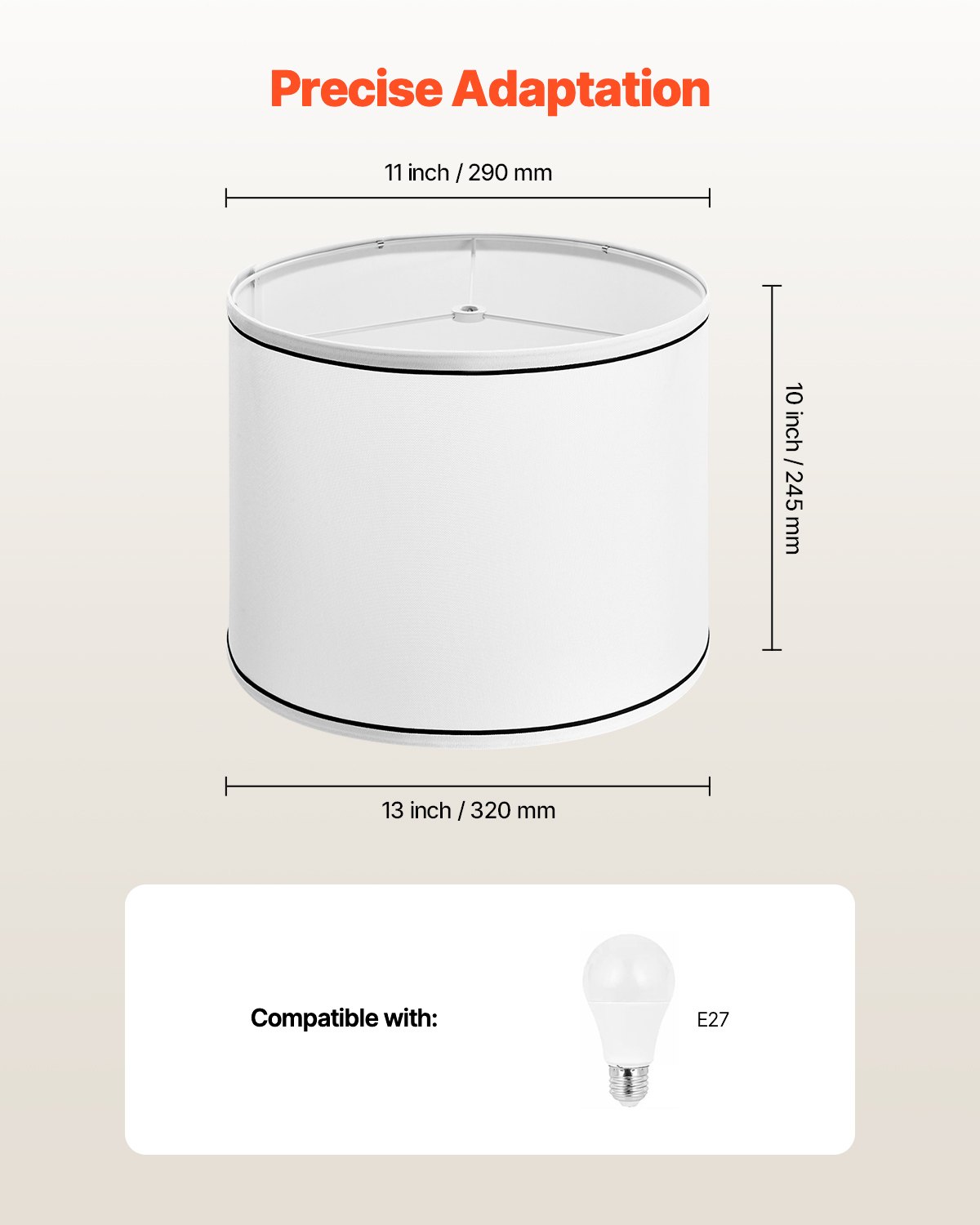 VEVOR Lampshade Drum 290 x 320 x 245 mm (top x bottom x height), 2 medium-sized replacement shades made of linen + PVC, lampshade with harp for table lamps and floor lamps (white with black rim)
