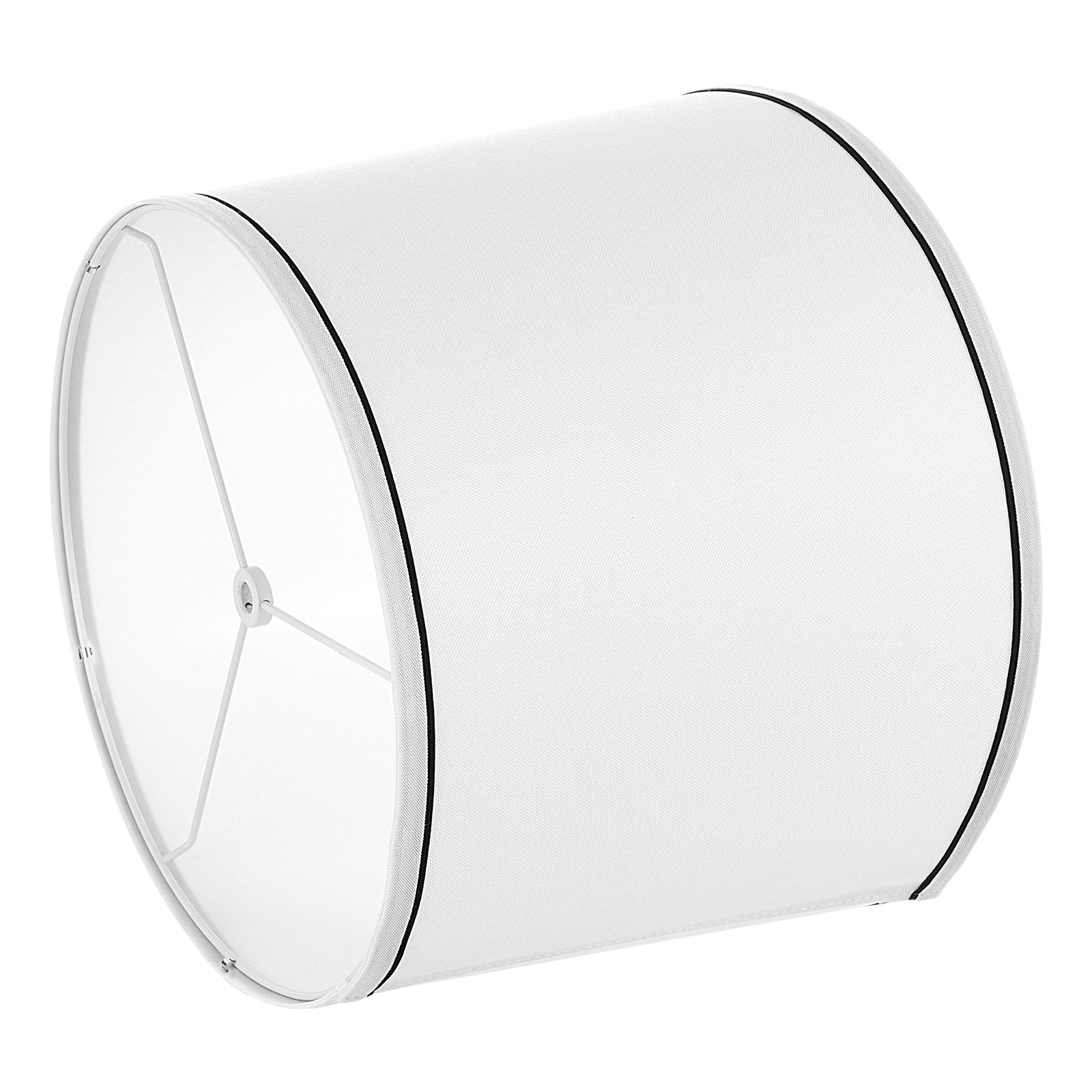 VEVOR Lampshade Drum 290 x 320 x 245 mm (top x bottom x height), 2 medium-sized replacement shades made of linen + PVC, lampshade with harp for table lamps and floor lamps (white with black rim)