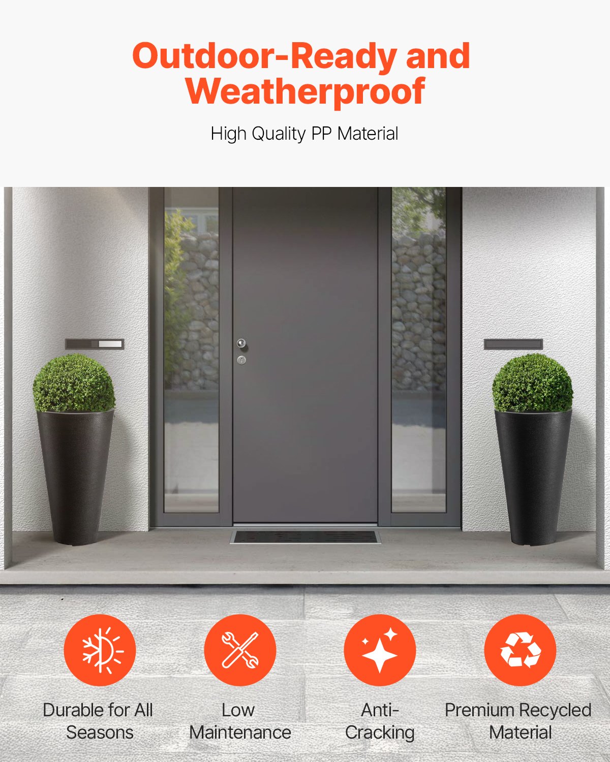 VEVOR Blumentopf, 2er Set, Großer konischer Blumenkübel 590 mm, Modernes Design, Effizientes Drainagesystem, Pflanztopf, für Veranda, Patio, Außenbereich, Innenbereich, Schwarz