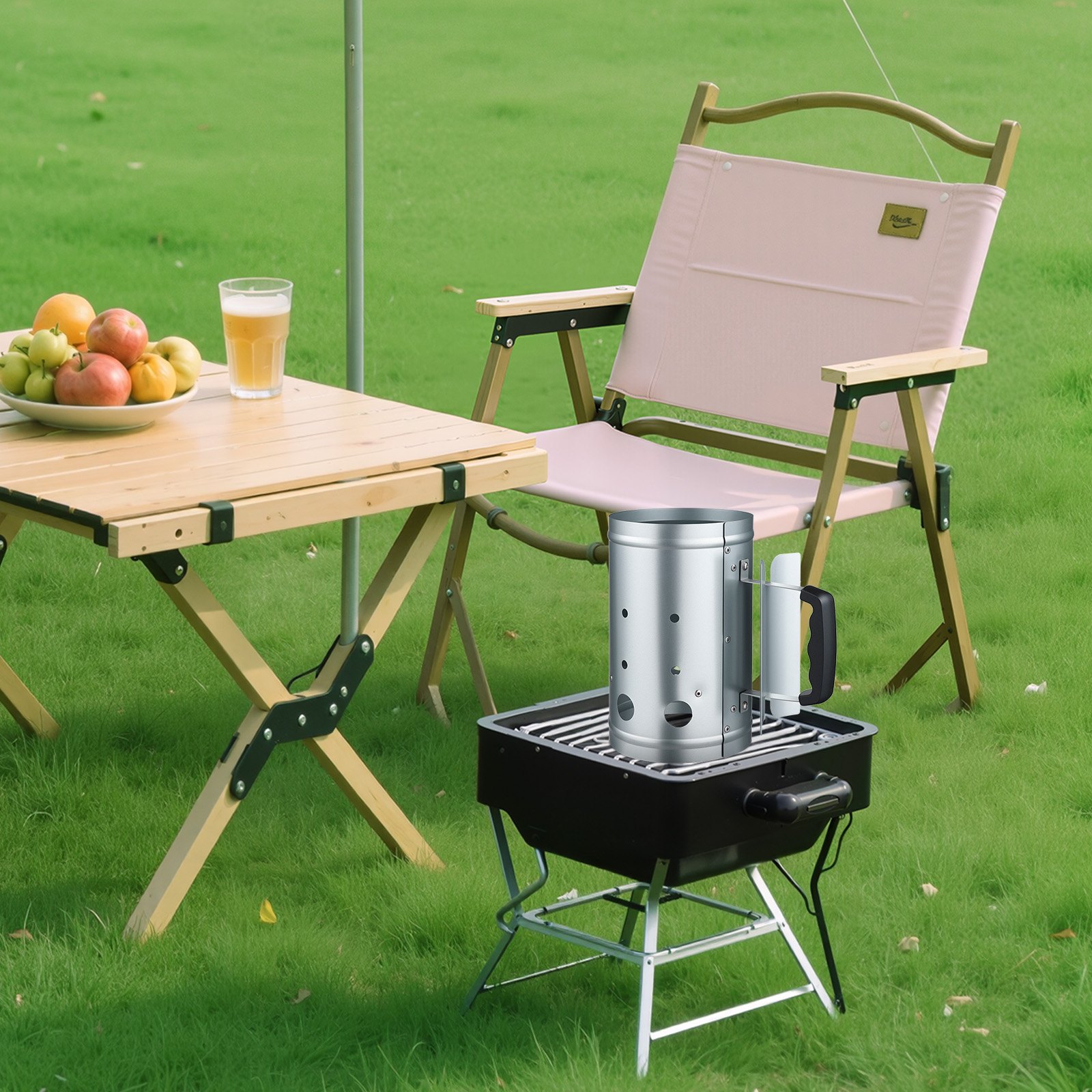 VEVOR Holzkohle-Anzündkamin, 1,8 kg Kohlekamin mit großem Fassungsvermögen, Grillanzünder aus Stahl für Holzkohlegrills und Barbecues, Kohleanzünder für unterwegs und Grillwerkzeug, silber