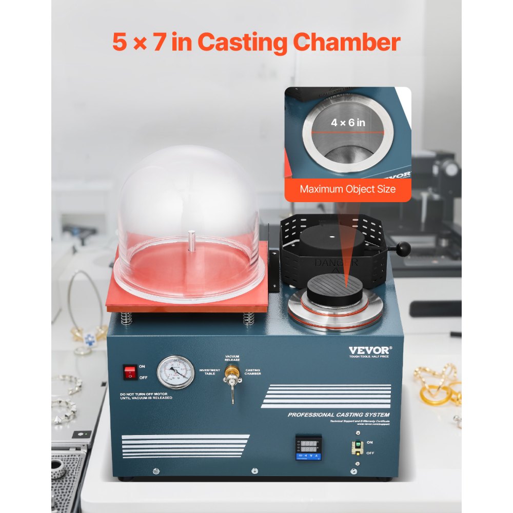 VEVOR Vakuum-Einbettgussmaschine 2 L mit Schmelzofen & praktischer Öleinspritzöffnung, Metallschmuckgusswerkzeug Vakuumgussmaschine zum Gießen von Schmuck und Schmelzen von Schrott Silber Gold Kupfer