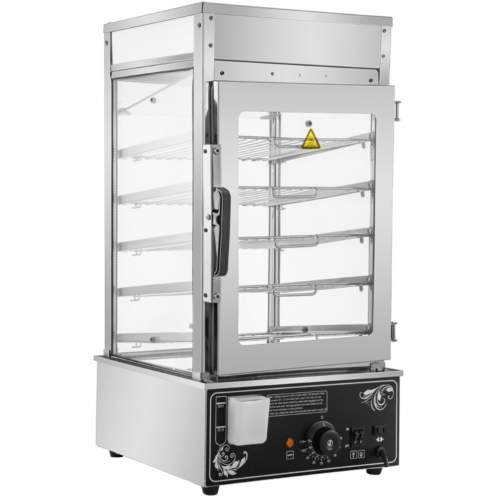 VEVOR Brötchendämpfer 5-Lagen, Dampfgarer 900 W, Kommerzieller Dampfkocher 380 x 400 x 745 mm, Schaukasten-Brötchen-Dampfer 30-110 °C, Elektrischer Speisenwärmer mit 2 Essenszangen und Griff