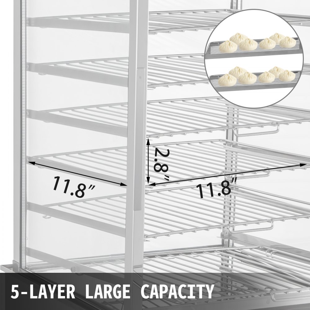 VEVOR Brötchendämpfer 5-Lagen, Dampfgarer 900 W, Kommerzieller Dampfkocher 380 x 400 x 745 mm, Schaukasten-Brötchen-Dampfer 30-110 °C, Elektrischer Speisenwärmer mit 2 Essenszangen und Griff