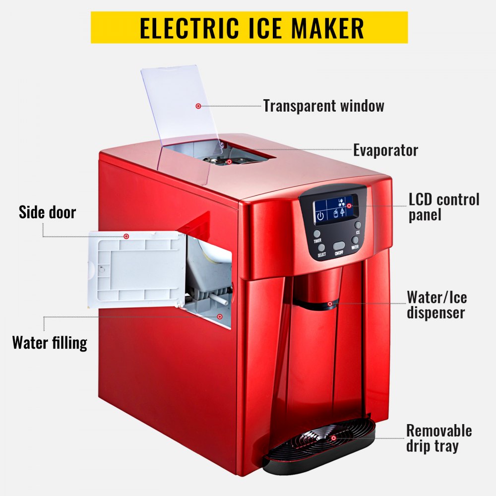 3 In 1 Eiswürfelmaschine 12kg/24h 9 Pcs Lcd Bildschirm 1 Kg Eisvorrat