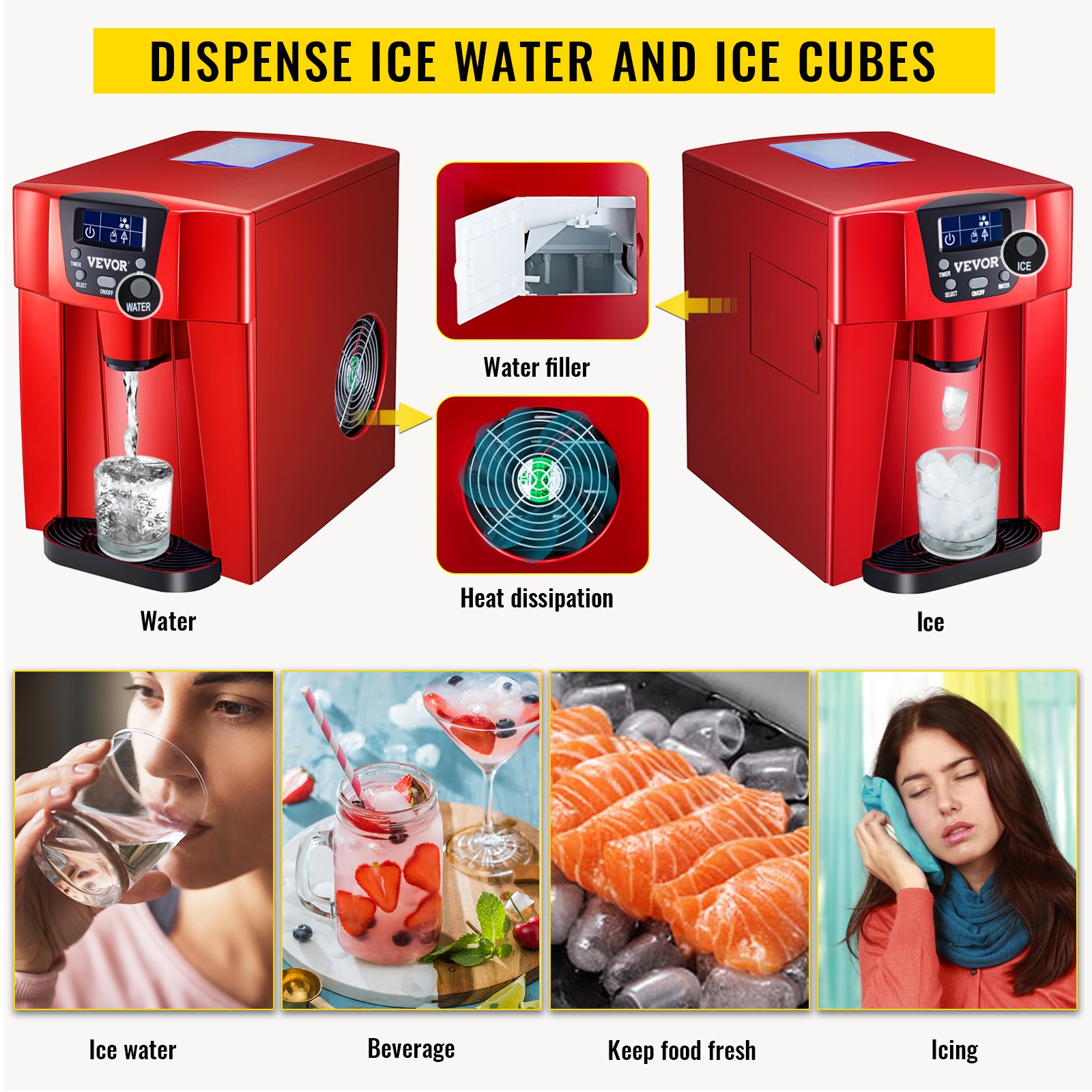 3 In 1 Eiswürfelmaschine 12kg/24h 9 Pcs Lcd Bildschirm 1 Kg Eisvorrat