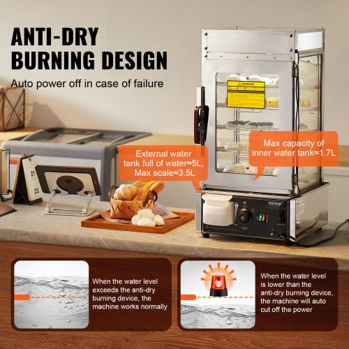 Produktbild von Kommerzieller Brötchendampfer 900 W – 5 Etagen, 30–110°C, Edelstahl, Für Dampfbrötchen, Knödel & Mehr