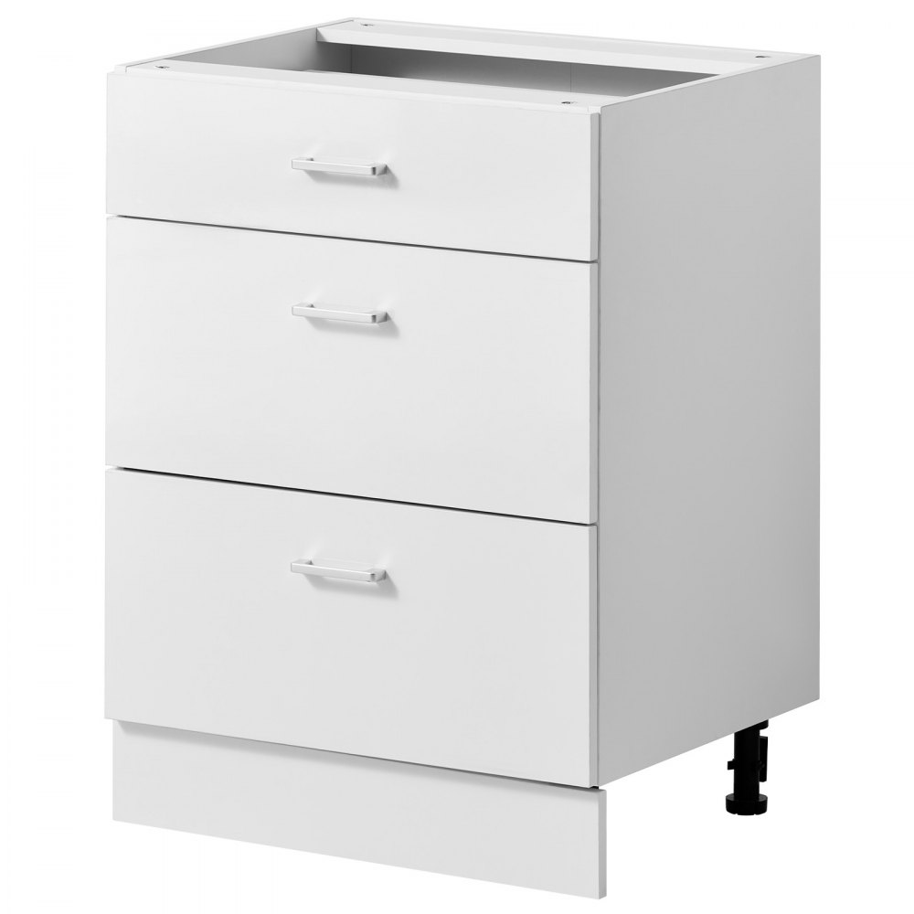 VEVOR Unterschrank 600x475x815 mm BxTxH Spanplatte Küchenunterschrank Weiß, für Waschküche und Bad, ohne Arbeitsplatte, im Shaker-Stil, mit 3 Schubladen, Soft-Close-Mechanismus und 3M-Laminierung