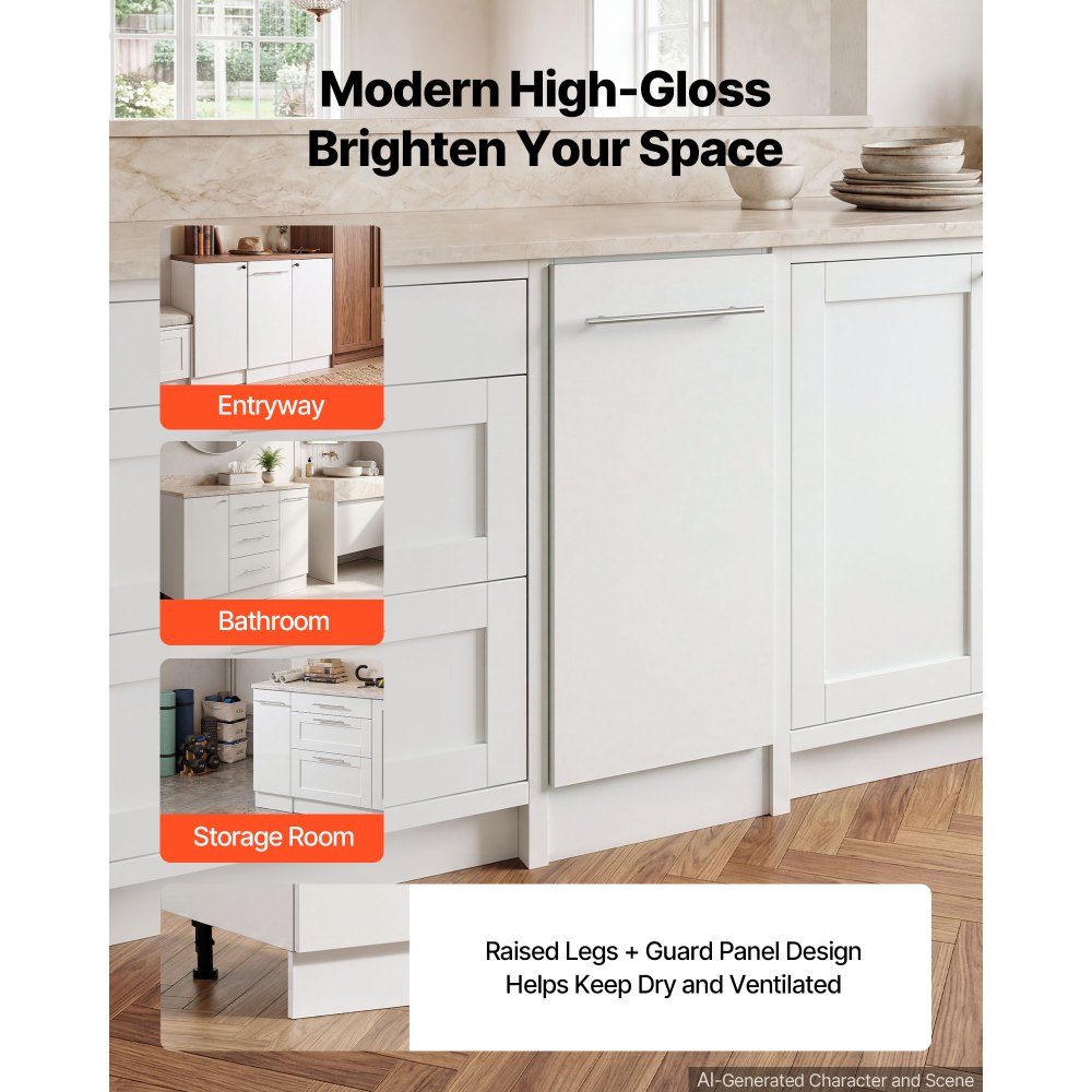 VEVOR White Shaker Base Cabinet Ready to Assemble 30cmW Unassembled Cabinet, 300x475x815 mm(W x D x H), with 1 Drawer, Soft-Close Hardware, Fine Edge Banding, for Home, Office, and Laundry Room