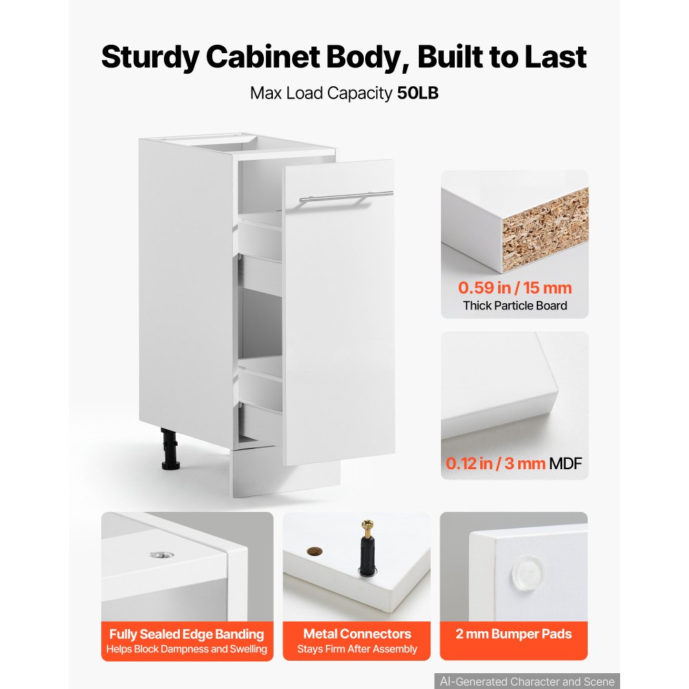 VEVOR White Shaker Base Cabinet Ready to Assemble 30cmW Unassembled Cabinet, 300x475x815 mm(W x D x H), with 1 Drawer, Soft-Close Hardware, Fine Edge Banding, for Home, Office, and Laundry Room