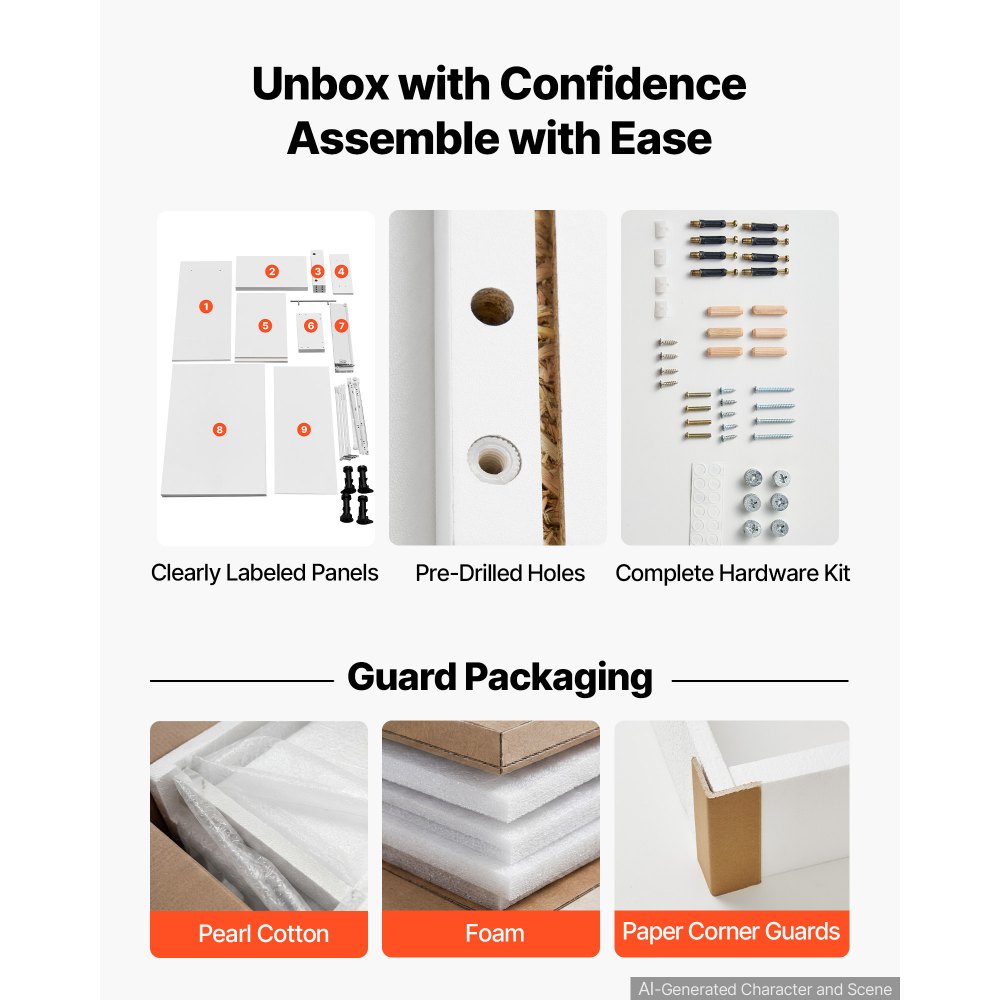 VEVOR White Shaker Base Cabinet Ready to Assemble 30cmW Unassembled Cabinet, 300x475x815 mm(W x D x H), with 1 Drawer, Soft-Close Hardware, Fine Edge Banding, for Home, Office, and Laundry Room