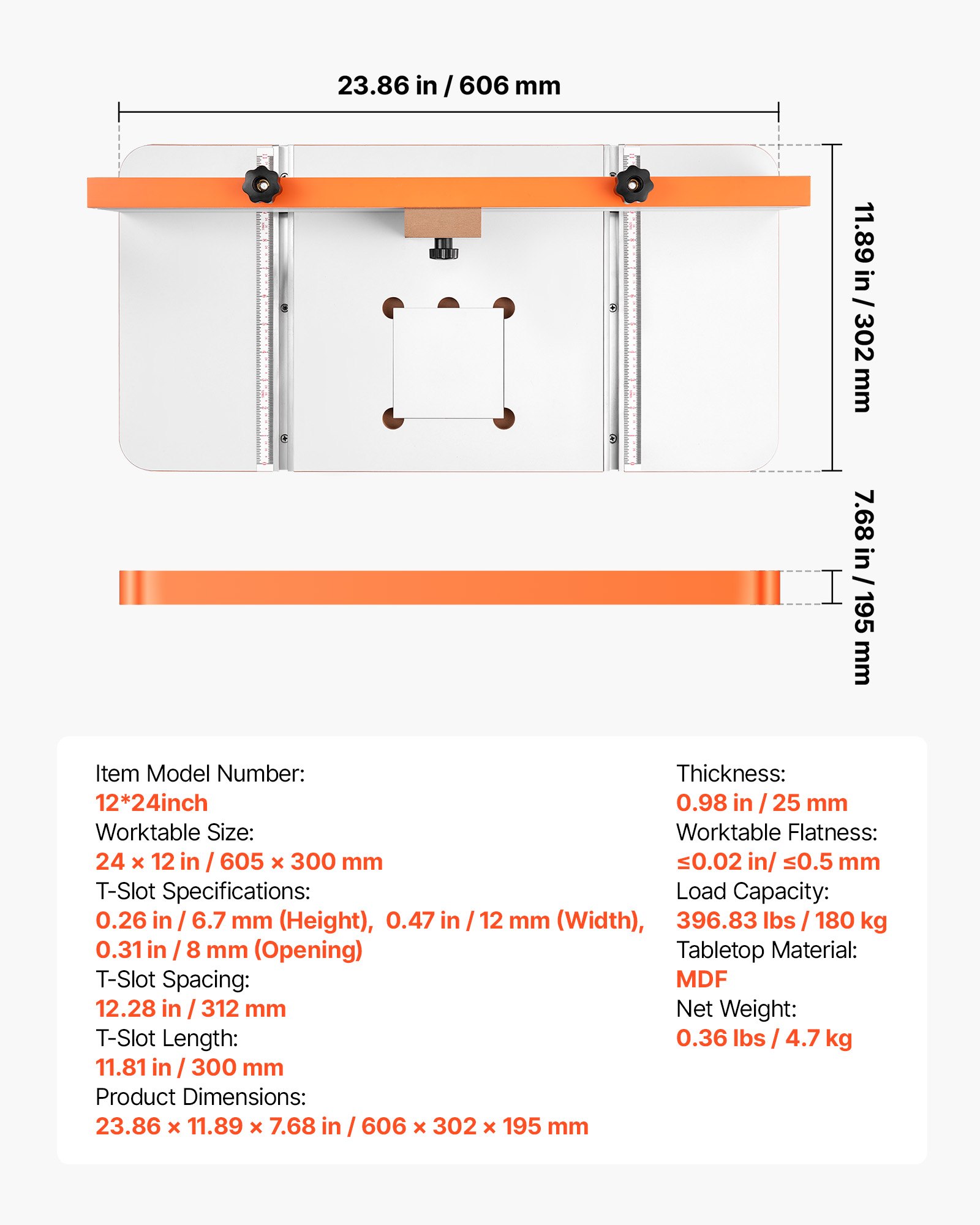 VEVOR Tisch für Säulenbohrmaschine, Bohrtisch 605x300 mm, mit verstellbarem Anschlag & Anschlagblock, T-Nuten, MDF-Tischplatte, Skala, Unterstützung für mehrere Klemmen & Schraubstöcke
