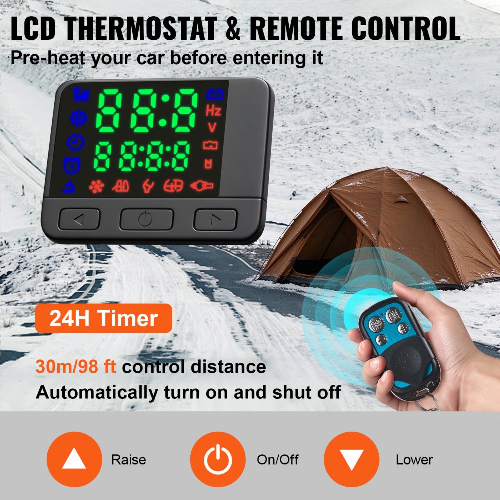 VEVOR Standheizung Diesel 2KW, 12V Diesel Lufterhitzer, 10 L Diesel Luftheizung, -40 ℃ - + 20 ℃ Luft Diesel Heizung mit LCD Bildschirm LCD Schalter Schalldämpfer, Air Heater Heizung Aluminium Heizung