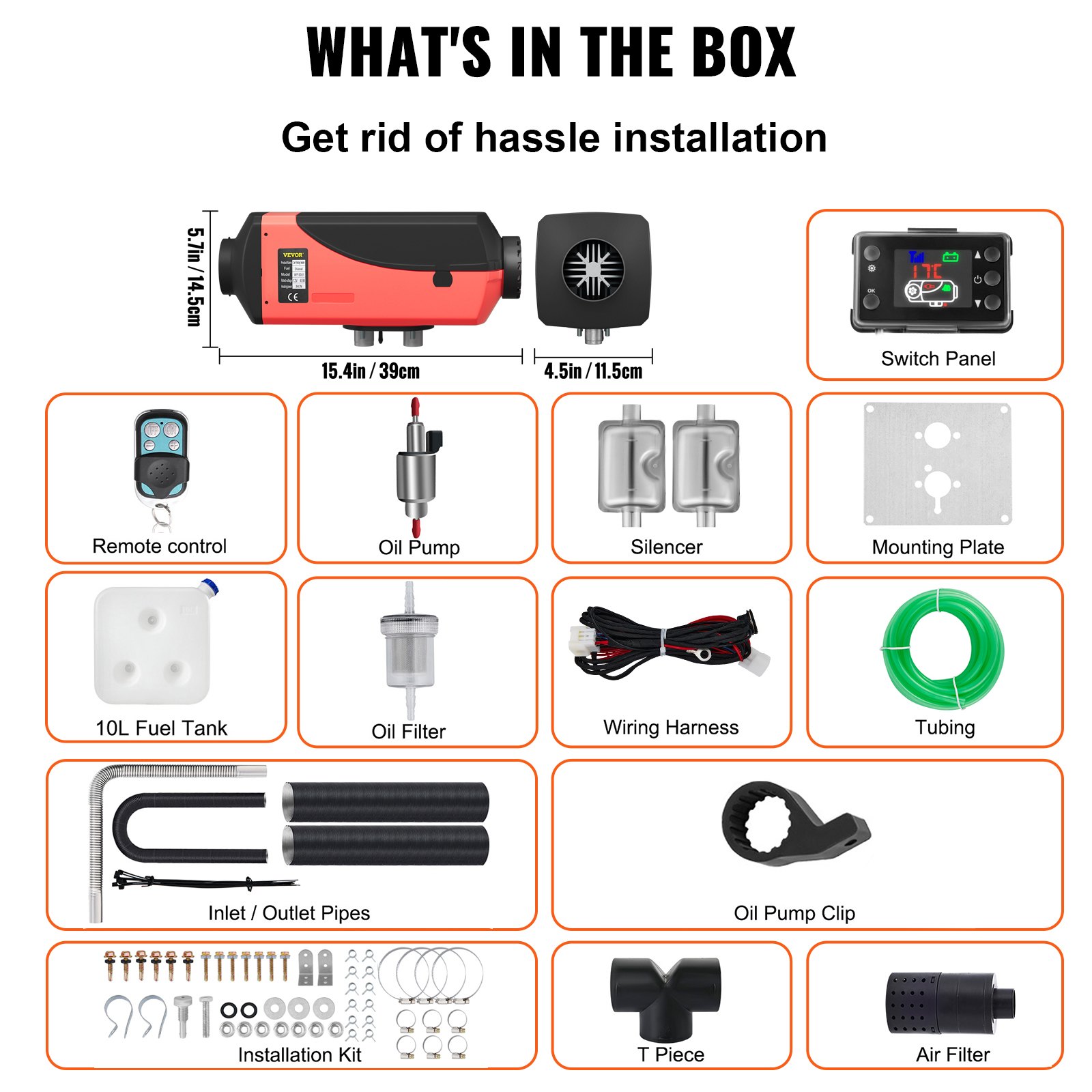 12V 3KW Standheizung Diesel Luftheizung, Air Luft Dieselheizung mit Schalldämpfer (LCD Schalter 2 x Schalldämpfer)