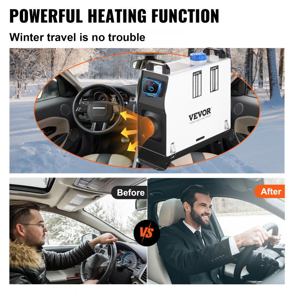 VEVOR 12V Standheizung Diesel Auto Kraftstoff, Diesel Standheizung Luftheizung Air Diesel 5-8KW, Luft Dieselheizung, für Auto RV Boote LKW Wohnmobil Bus(mit Rot LCD schalter & 1 Luftauslass)