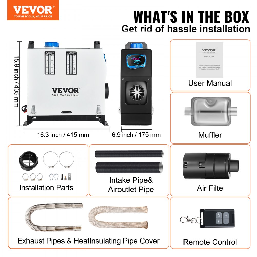 VEVOR 12V Standheizung Diesel Auto Kraftstoff, Diesel Standheizung Luftheizung Air Diesel 5-8KW, Luft Dieselheizung, für Auto RV Boote LKW Wohnmobil Bus(mit Rot LCD schalter & 1 Luftauslass)