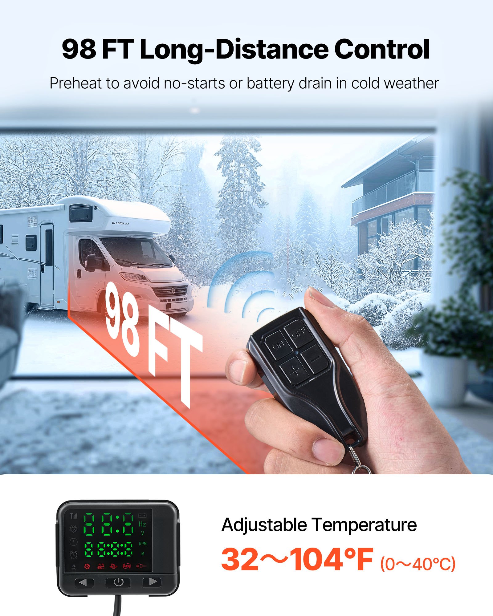 VEVOR Diesel Air Heater, 8 kW DC12-24V, Fast Heating Diesel Parking Heater with Remote Control and Color Digital Display, Low Noise, Voice Announcement, for RV, Truck, Camper, Van, Boat and Trailer