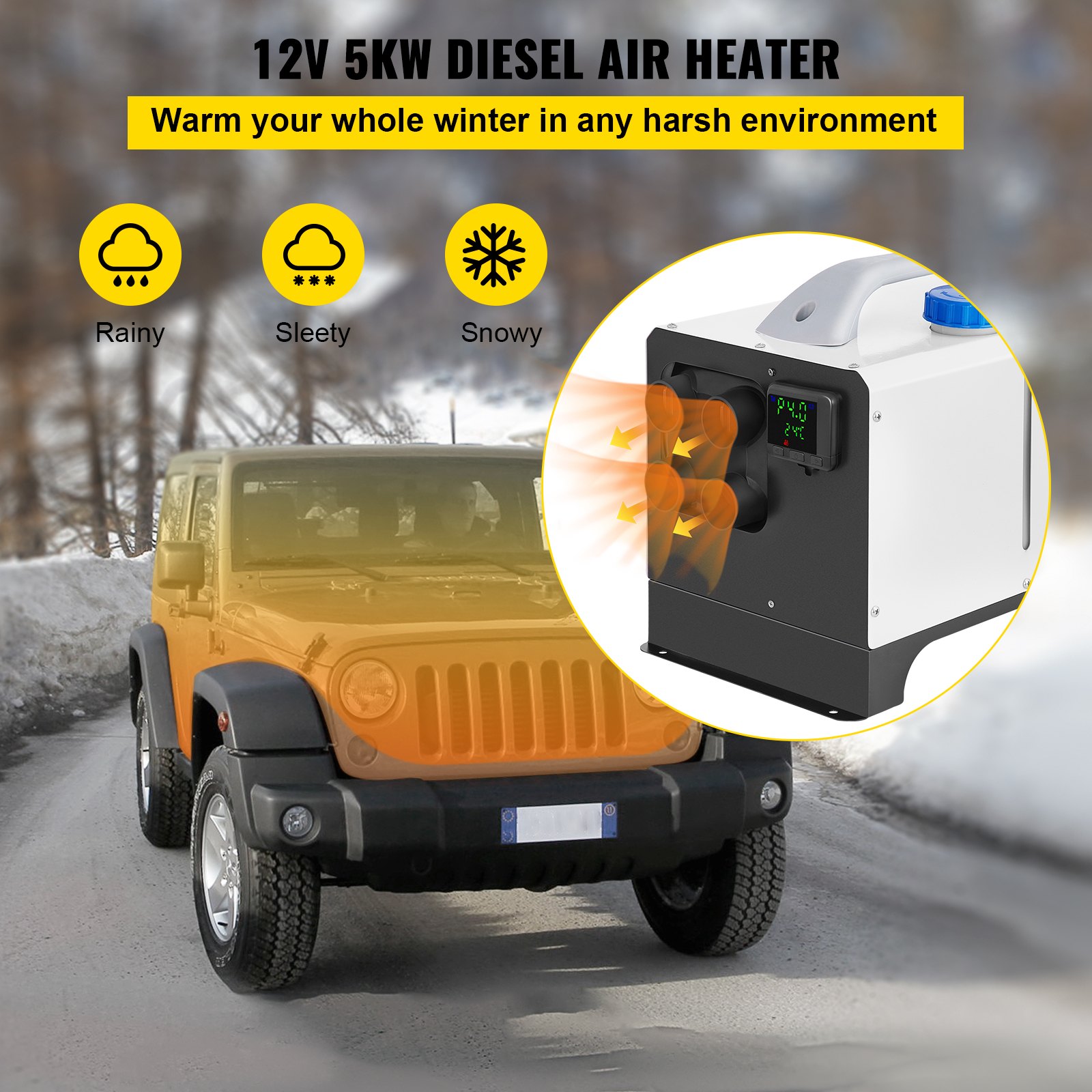 VEVOR 12V 5KW Diesel Standheizung Luftheizung LCD Schalldämpfer weiß LKW Auto