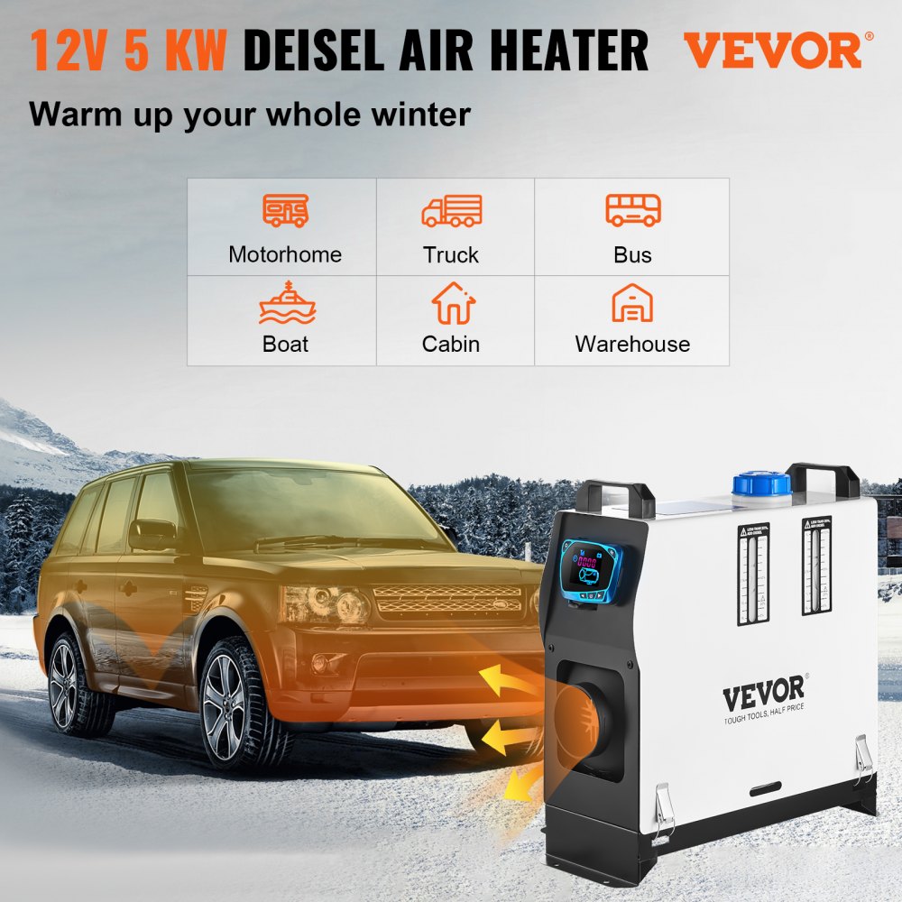 VEVOR 12V Standheizung Diesel, 5KW Diesel Standheizung Luftheizung, Luft Dieselheizung alles in einem, Air Diesel Heizung, Air Standheizung, Diesel Luftheizung (mit LCD schalter & 1 Luftauslass)